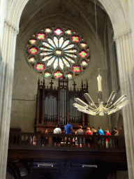 Organ and rose window at the nave of the Église Saint Roch church