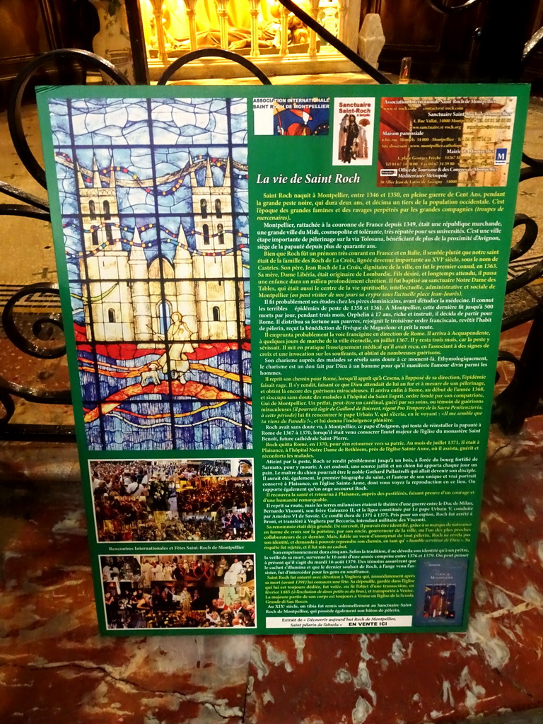 Information on the life of St. Roch, at the Église Saint Roch church