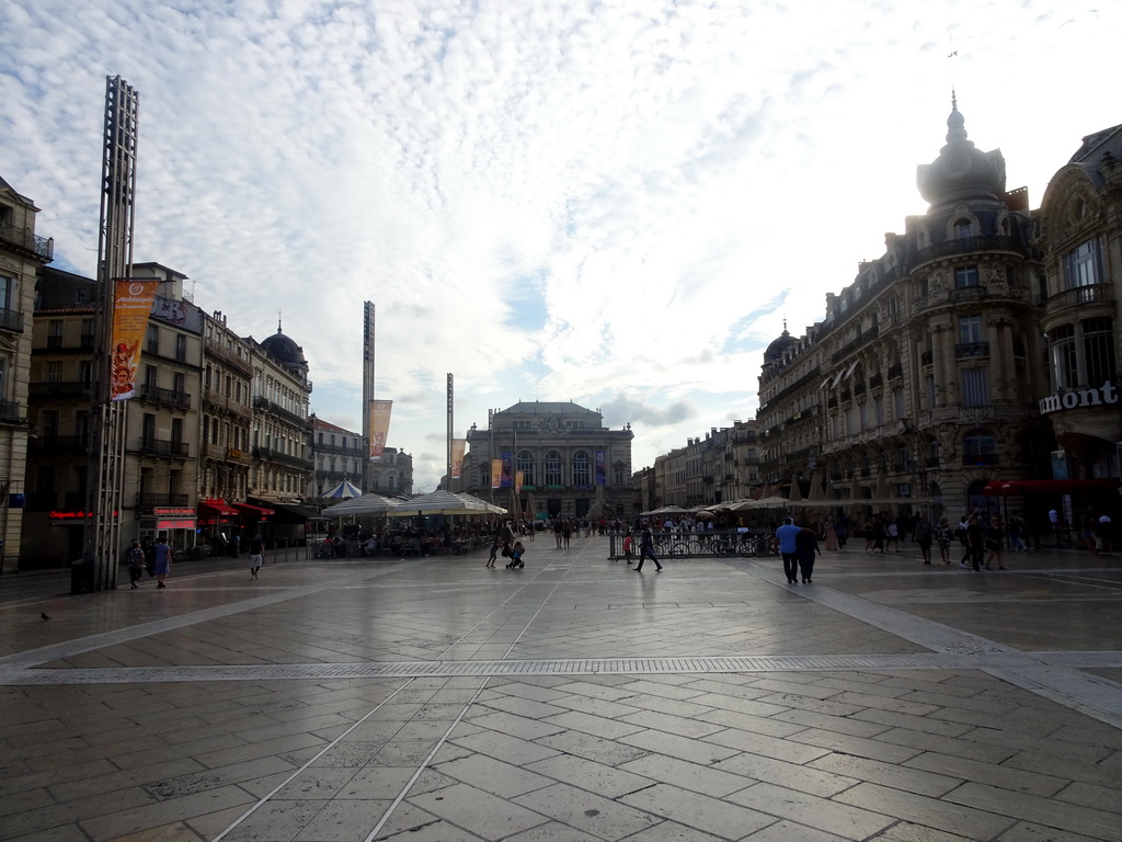 The Place de la Comédie square with the Three Graces Fountain and the front of the Opéra National de Montpellier