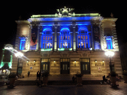 Front of the Opéra National de Montpellier at the Place de la Comédie square, by night