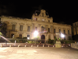 Front of the Préfecture de l`Hérault building at the Place Martyrs de la Résistance square, by night