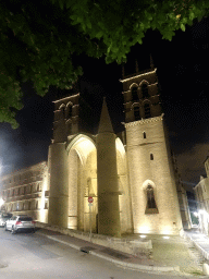Front of the Montpellier Cathedral at the Rue de l`École de Médecine street, by night