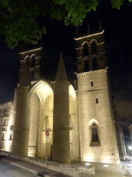 Front of the Montpellier Cathedral at the Rue de l`École de Médecine street, by night