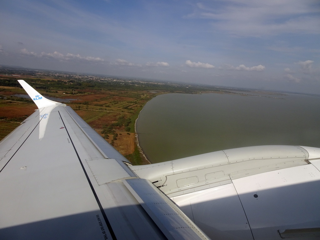 The Étang de l`Or lake, viewed from the airplane to Amsterdam