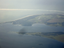 The Grevelingenmeer lake and the islands of Goeree-Overflakkee and Hompelvoet, viewed from the airplane to Amsterdam