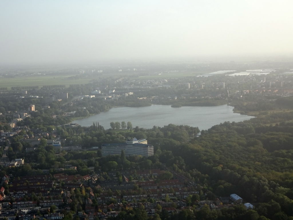 The De Poel lake and the KLM headquarters, viewed from the airplane to Amsterdam