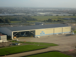 KLM hangar at Schiphol Airport, viewed from the airplane to Amsterdam