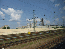 Buildings next to the railway at the city of Tver, viewed from the high speed train from Saint Petersburg