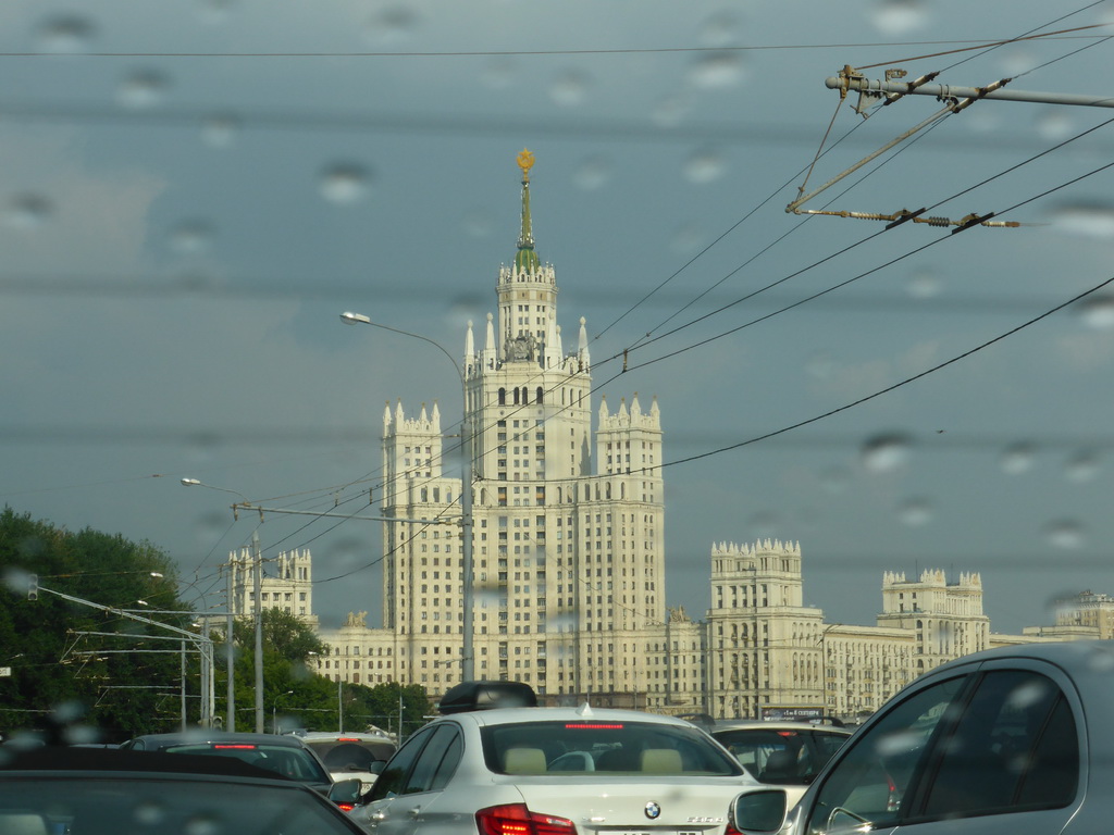 The Kotelnicheskaya Embankment Building, viewed from the taxi from the railway station to the hotel, at the Moskvoretskaya street