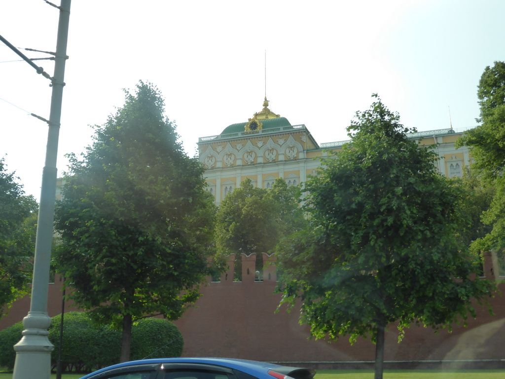 South side of the Grand Kremlin Palace, viewed from the taxi from the railway station to the hotel, at the Kremlevskaya street