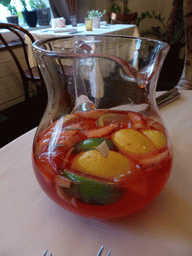 Carafe with sangria at a restaurant at the Zubovsky boulevard