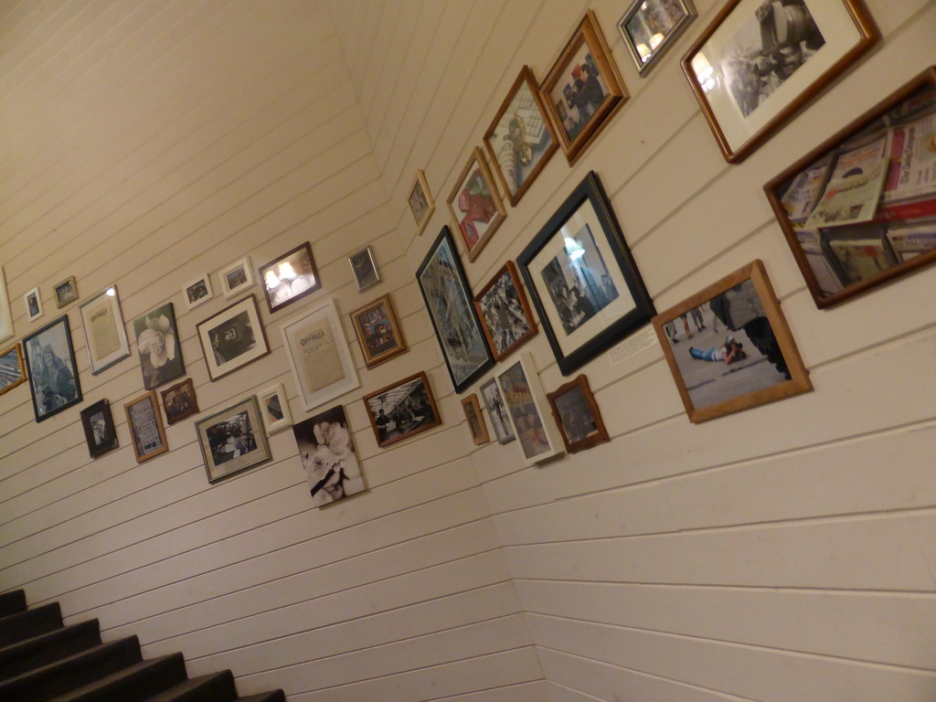 Staircase with photographs at a restaurant at the Zubovsky boulevard