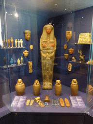 Egyptian sarcophage and items at Room 1: The Art of Ancient Egypt at the Ground Floor of the Pushkin Museum of Fine Arts