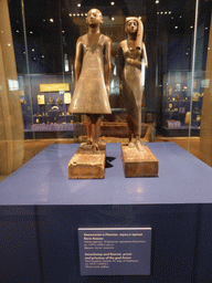 Egyptian statues of Amenhotep and Rannai, priest and priestess of the god Amun, at Room 1: The Art of Ancient Egypt at the Ground Floor of the Pushkin Museum of Fine Arts