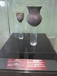 Goblet and jar, part of Priam`s Treasure, at Room 3: Ancient Troy and Schliemann`s excavations at the Ground Floor of the Pushkin Museum of Fine Arts, with explanation