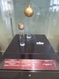 Bottle and goblet, part of Priam`s Treasure, at Room 3: Ancient Troy and Schliemann`s excavations at the Ground Floor of the Pushkin Museum of Fine Arts, with explanation
