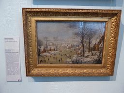 Painting `Winter Landscape with Bird Trap` by Pieter Brueghel the Younger, at Room 8: The Art of Germany and the Netherlands of the 15th-16th centuries at the Ground Floor of the Pushkin Museum of Fine Arts, with explanation