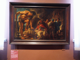Painting `Odysseus in the Cave of Polyphemus` by Jacob Jordaens, at Room 9: The Art of Flanders of the 17th century at the Ground Floor of the Pushkin Museum of Fine Arts, with explanation