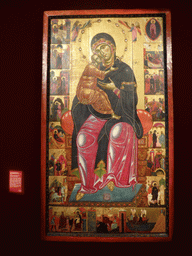 Painting `Madonna and Child Enthroned` by Coppo di Marcovaldo, at Room 7: Byzantine Art and Italian Art of the 13th to 16th centuries at the Ground Floor of the Pushkin Museum of Fine Arts, with explanation