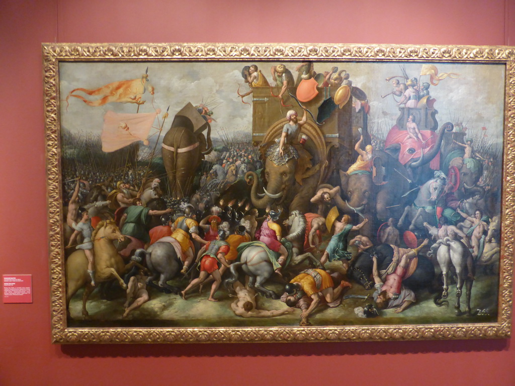 Painting `The Battle of Zama`, at Room 7: Byzantine Art and Italian Art of the 13th to 16th centuries at the Ground Floor of the Pushkin Museum of Fine Arts, with explanation