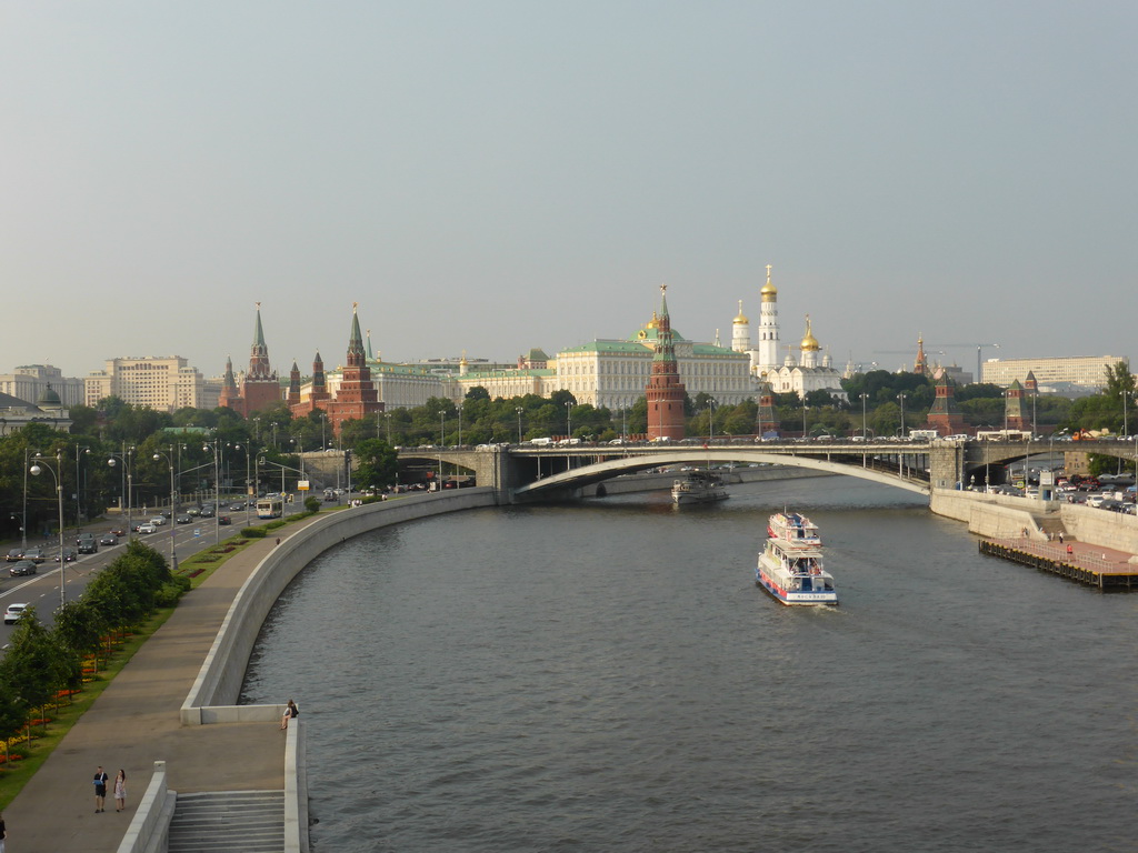 The Moscow Kremlin and the Bolshoy Kamenny bridge over the Moskva river, viewed from the Patriarshy bridge