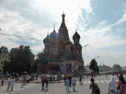 The Red Square with the front of Saint Basil`s Cathedral and the Monument to Minin and Pozharsky