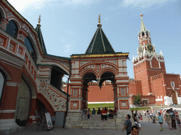 Front staircase of Saint Basil`s Cathedral and the Moscow Kremlin at the Red Square