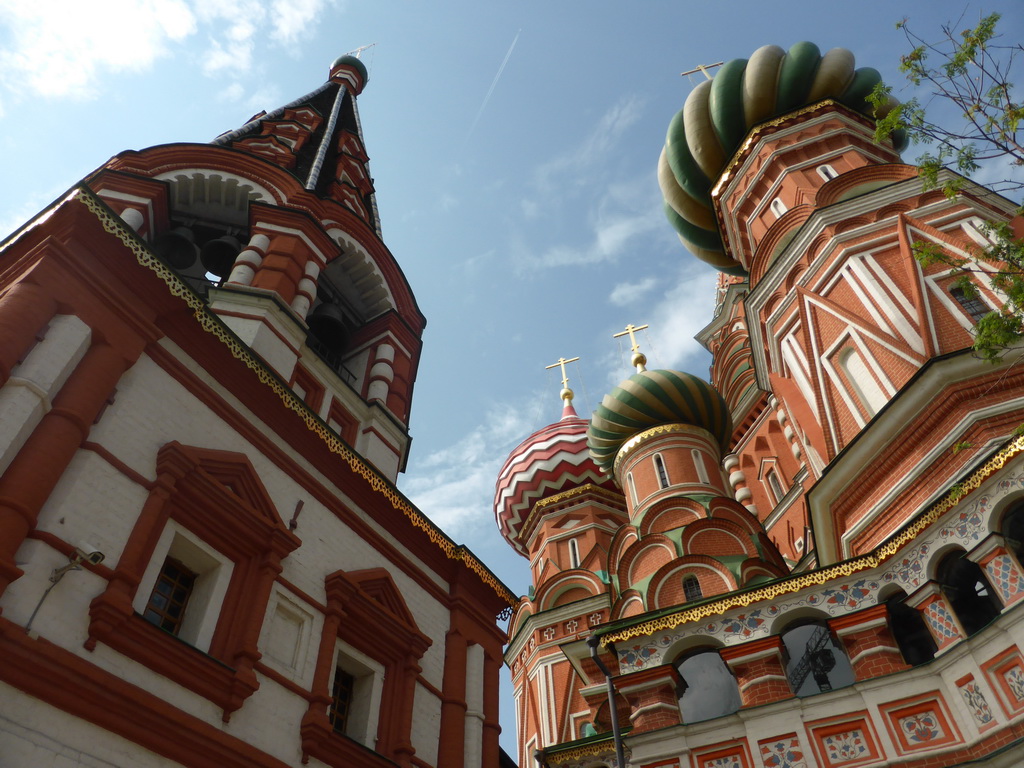 The belltower and other towers of Saint Basil`s Cathedral