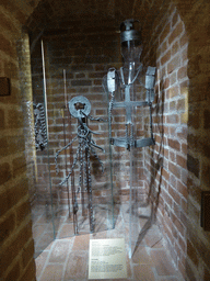 Iron fetters, with explanation, at the Basement of Saint Basil`s Cathedral