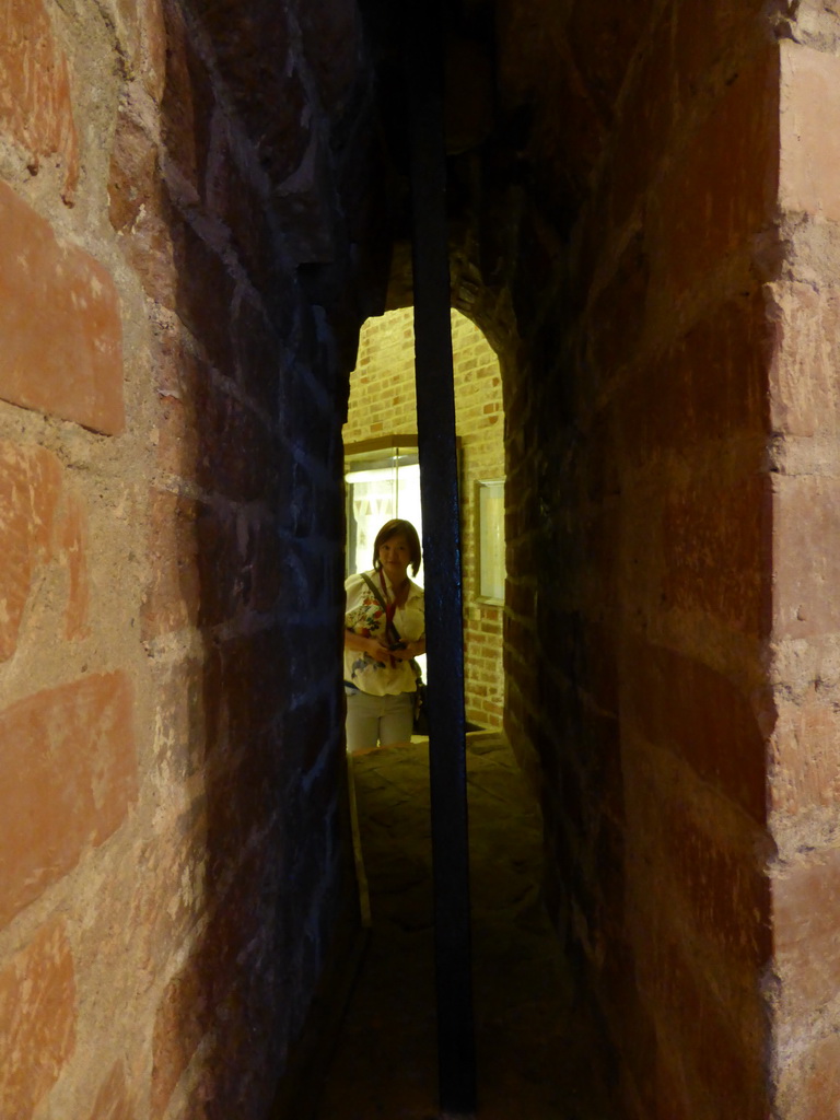 Miaomiao through a window at the Basement of Saint Basil`s Cathedral