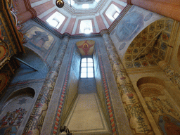 Frescoes on the wall and ceiling of the Church of the Intercession of the Holy Virgin at the First Floor of Saint Basil`s Cathedral