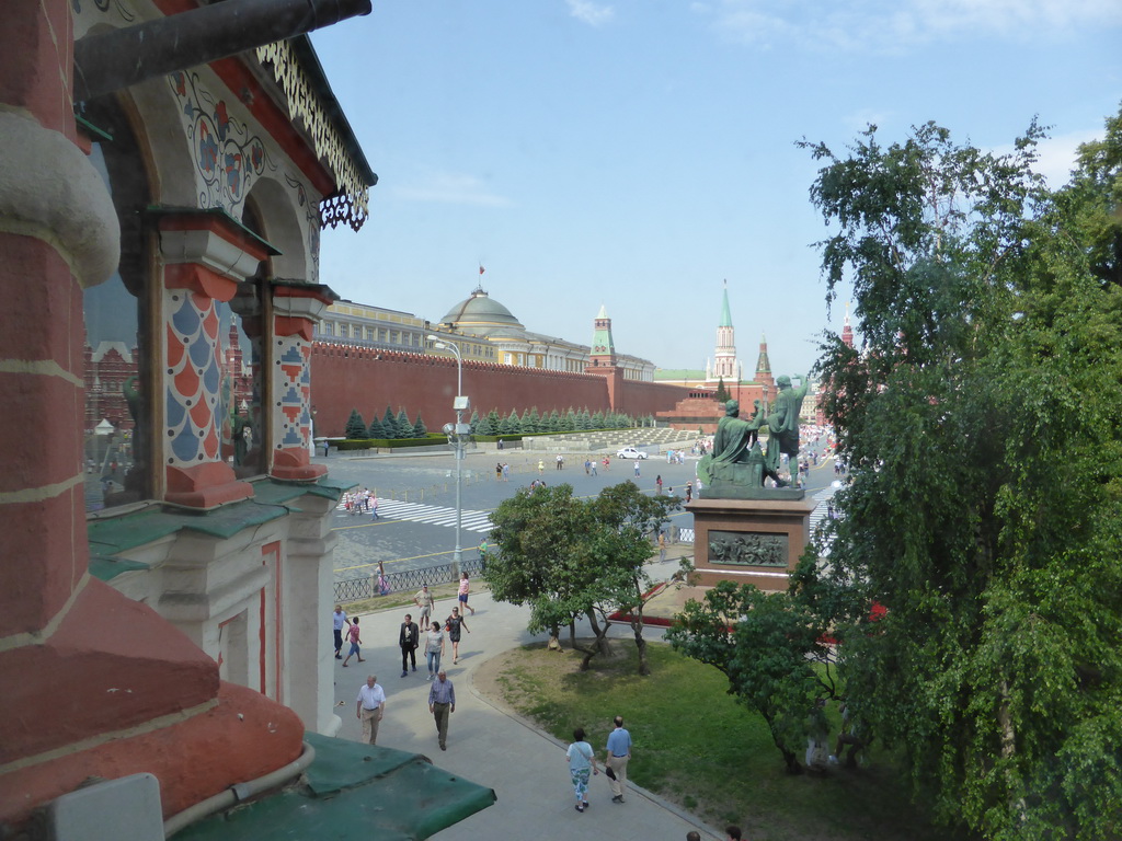 The Red Square with the Monument to Minin and Pozharsky and the Moscow Kremlin, viewed from the First Floor of Saint Basil`s Cathedral
