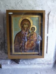The icon `The Virgin of Smolensk` (`The Hodegetria`) at the Church of the Three Patriarchs of Constantinople at the First Floor of Saint Basil`s Cathedral