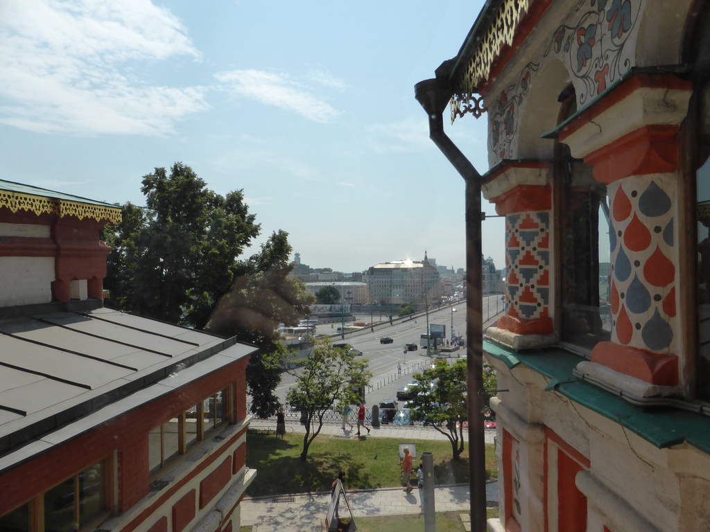 The Bolshoy Moskvoretsky bridge over the Moskva river, viewed from the First Floor of Saint Basil`s Cathedral