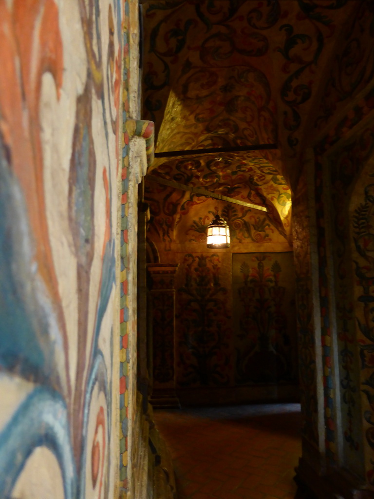 Gallery with frescoes on the wall and ceiling at the First Floor of Saint Basil`s Cathedral