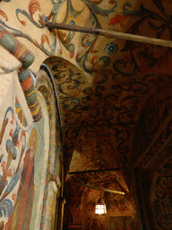 Gallery with frescoes on the wall and ceiling at the First Floor of Saint Basil`s Cathedral