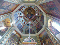 Frescoes on the wall and ceiling of the dome of the Church of St. Nicholas Velikoretsky at the First Floor of Saint Basil`s Cathedral