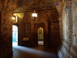 Gallery with frescoes on the wall and ceiling at the First Floor of Saint Basil`s Cathedral