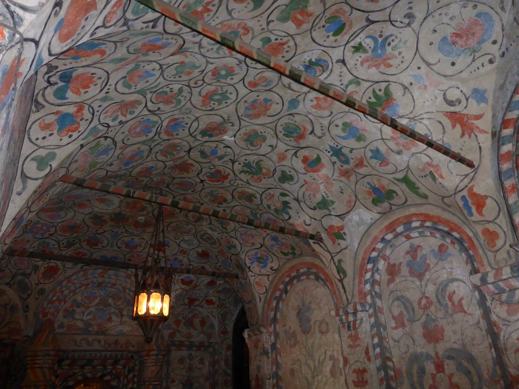 Frescoes on the wall and ceiling of a gallery at the First Floor of Saint Basil`s Cathedral