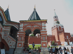 Front staircase of Saint Basil`s Cathedral and the Moscow Kremlin at the Red Square