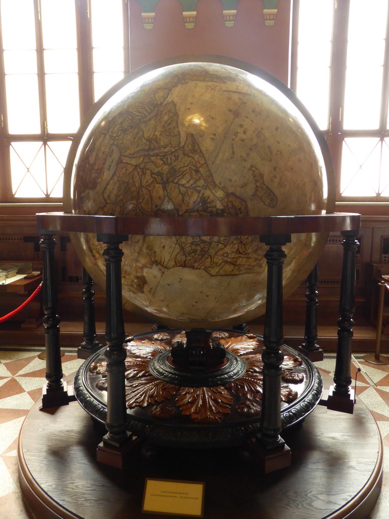 Copper and wood-carved globe made in Holland in the early 1690s by the firm of Willem Blaeu at Room 20: Russian Culture of the 16th and 17th Centuries, at the First Floor of the State Historical Museum of Russia