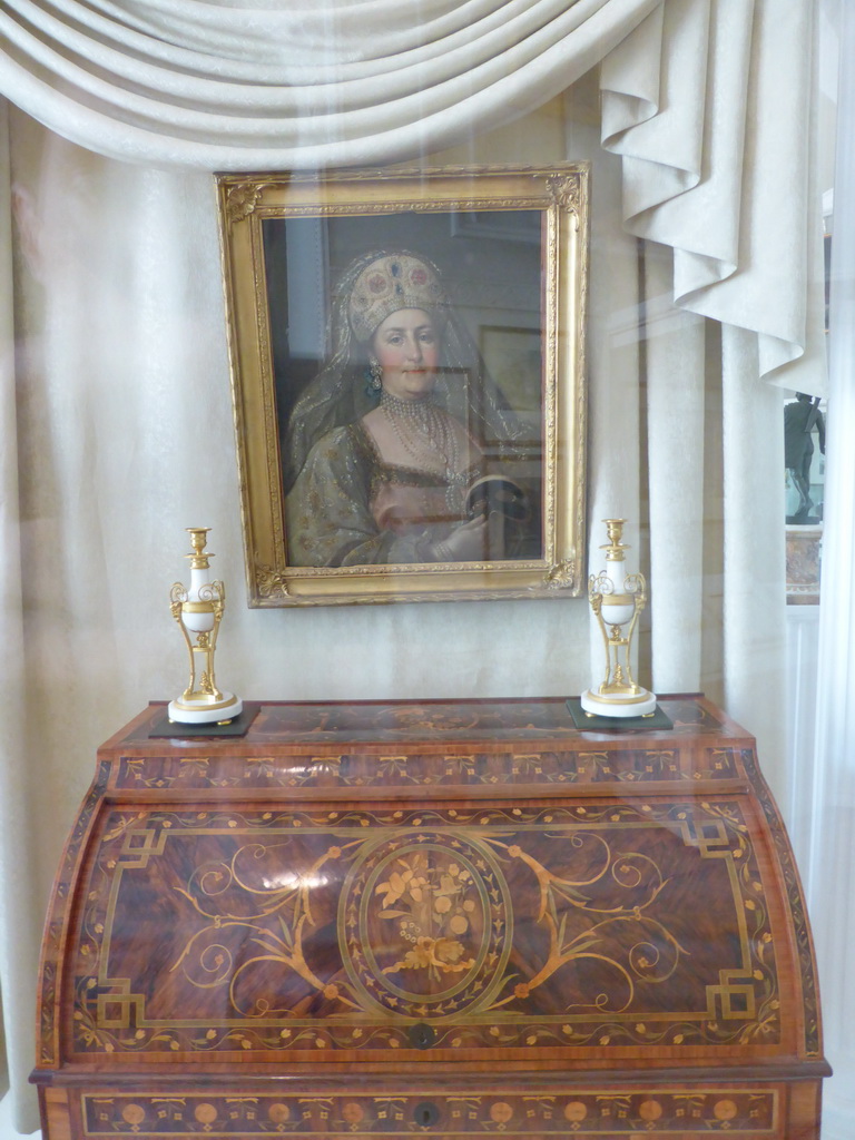 Closet with two chandeleers and a painting of Catherine the Great at Room 25: `Enlightened Absolutism` of Catherine the Great, at the Second Floor of the State Historical Museum of Russia