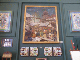 Painting `Russian Bazaar` by Apollinary Vasnetsov, and mosaics at Room 39: Traditions and Innovations in Russian Culture, Late 19th  Early 20th Century, at the Second Floor of the State Historical Museum of Russia