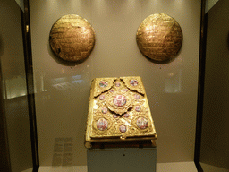 Golden book and plates at the Temporary Exhibition at the First Floor of the State Historical Museum of Russia
