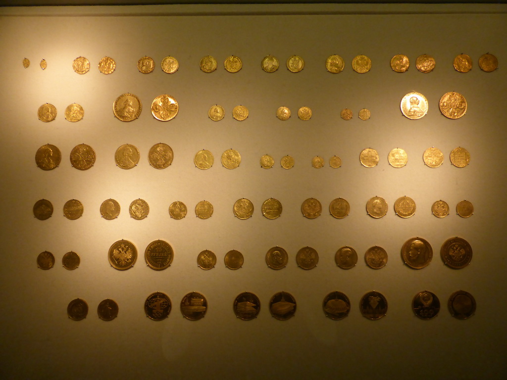 Golden coins at the Temporary Exhibition at the First Floor of the State Historical Museum of Russia