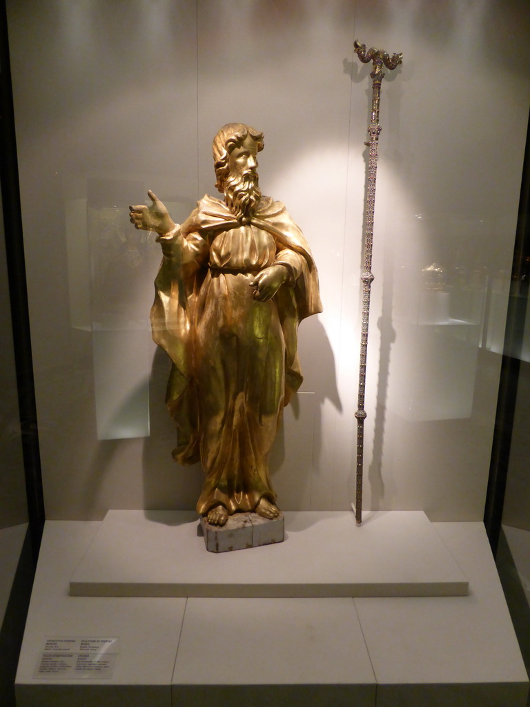 Statue and staff at the Temporary Exhibition at the First Floor of the State Historical Museum of Russia
