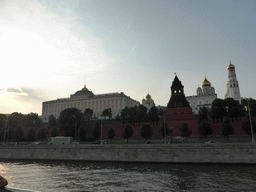 The Grand Kremlin Palace, the Cathedral of the Annunciation and the Cathedral of the Archangel Michael at the Moscow Kremlin and the Moskva river, viewed from the tour boat