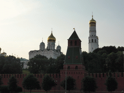 The Cathedral of the Annunciation and the Cathedral of the Archangel Michael at the Moscow Kremlin, viewed from the tour boat on the Moskva river