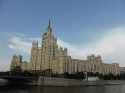 The Kotelnicheskaya Embankment Building and the Bolshoy Ustyinskiy Bridge over the Moskva river, viewed from the tour boat