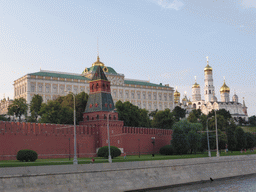 The Grand Kremlin Palace, the Cathedral of the Annunciation and the Cathedral of the Archangel Michael at the Moscow Kremlin, viewed from the tour boat on the Moskva river